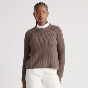 Quince S Heather Brown Organic Cotton Fisherman Crew Sweater NWT